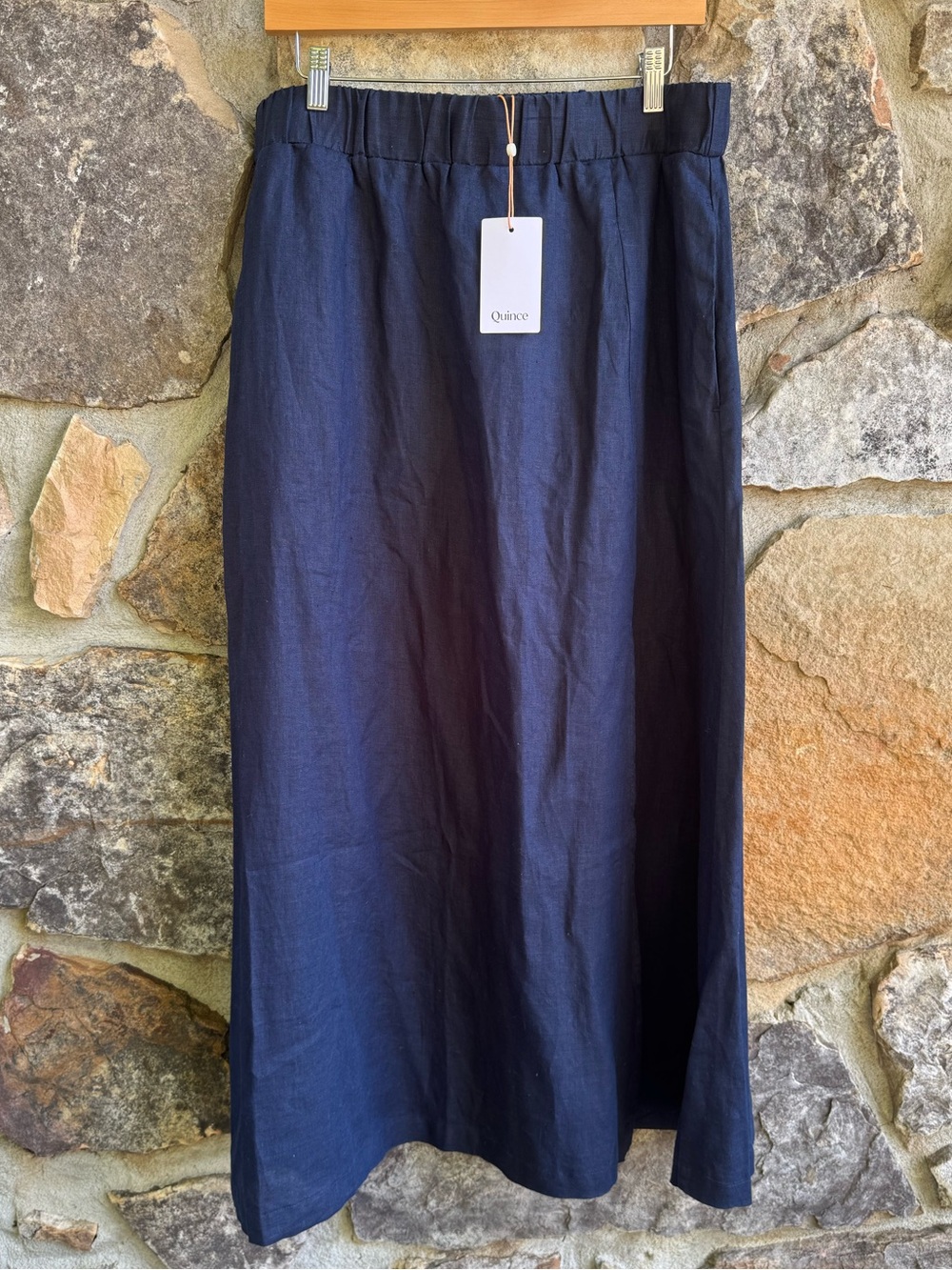 NWT Quince 100% European Linen Maxi Skirt Large Deep Navy Minimalist Capsule